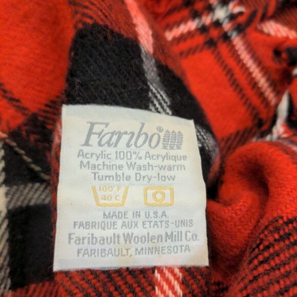 Faribo Woolen Mill Blanket Red Plaid 55x53 100% Acrylic Made in USA - Picture 4 of 5